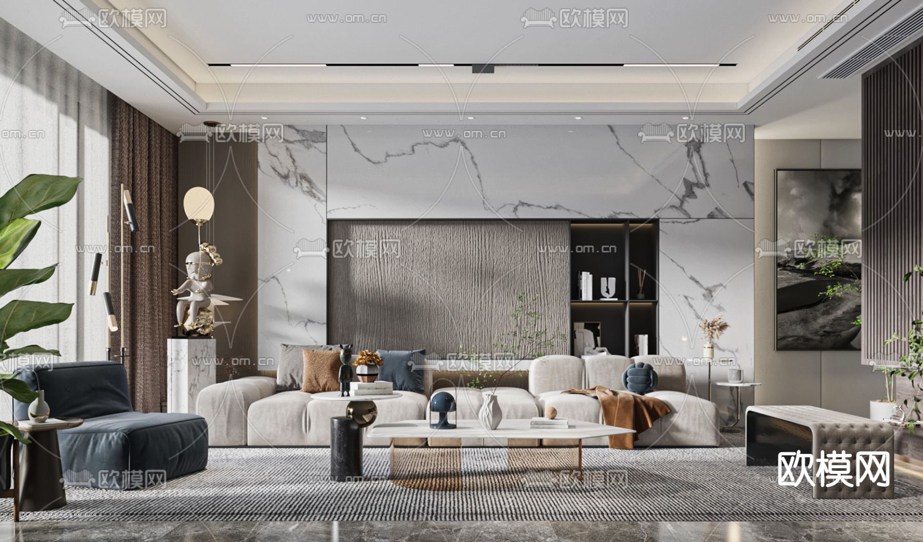 现代轻奢客厅3d模型下载