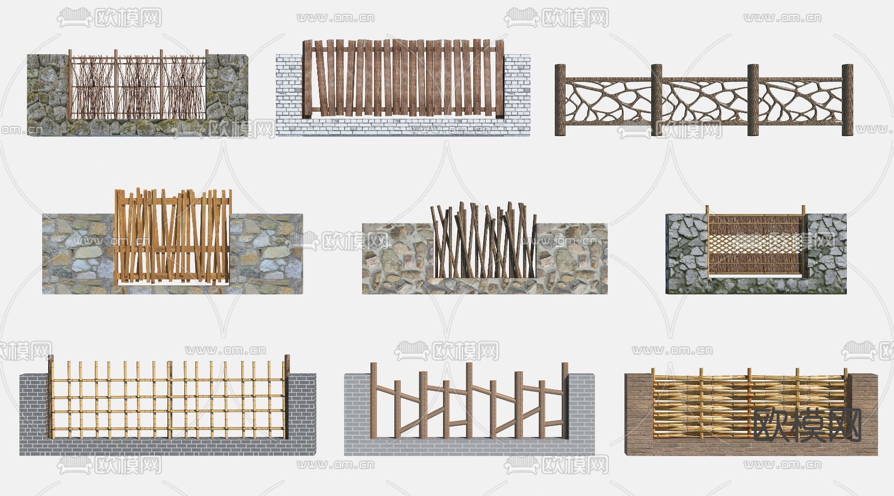 新中式矮墙篱笆围栏3d模型下载