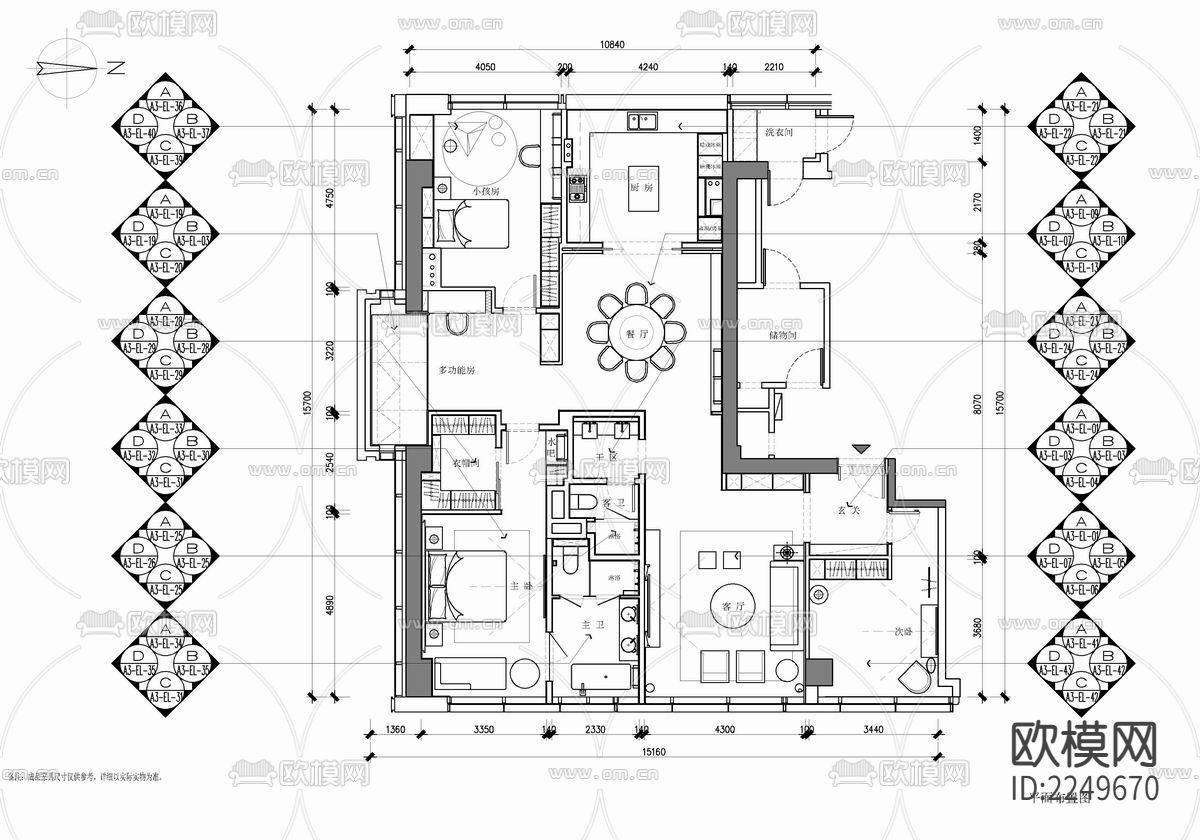 200㎡大平层家装cad施工图下载（渲染图7）