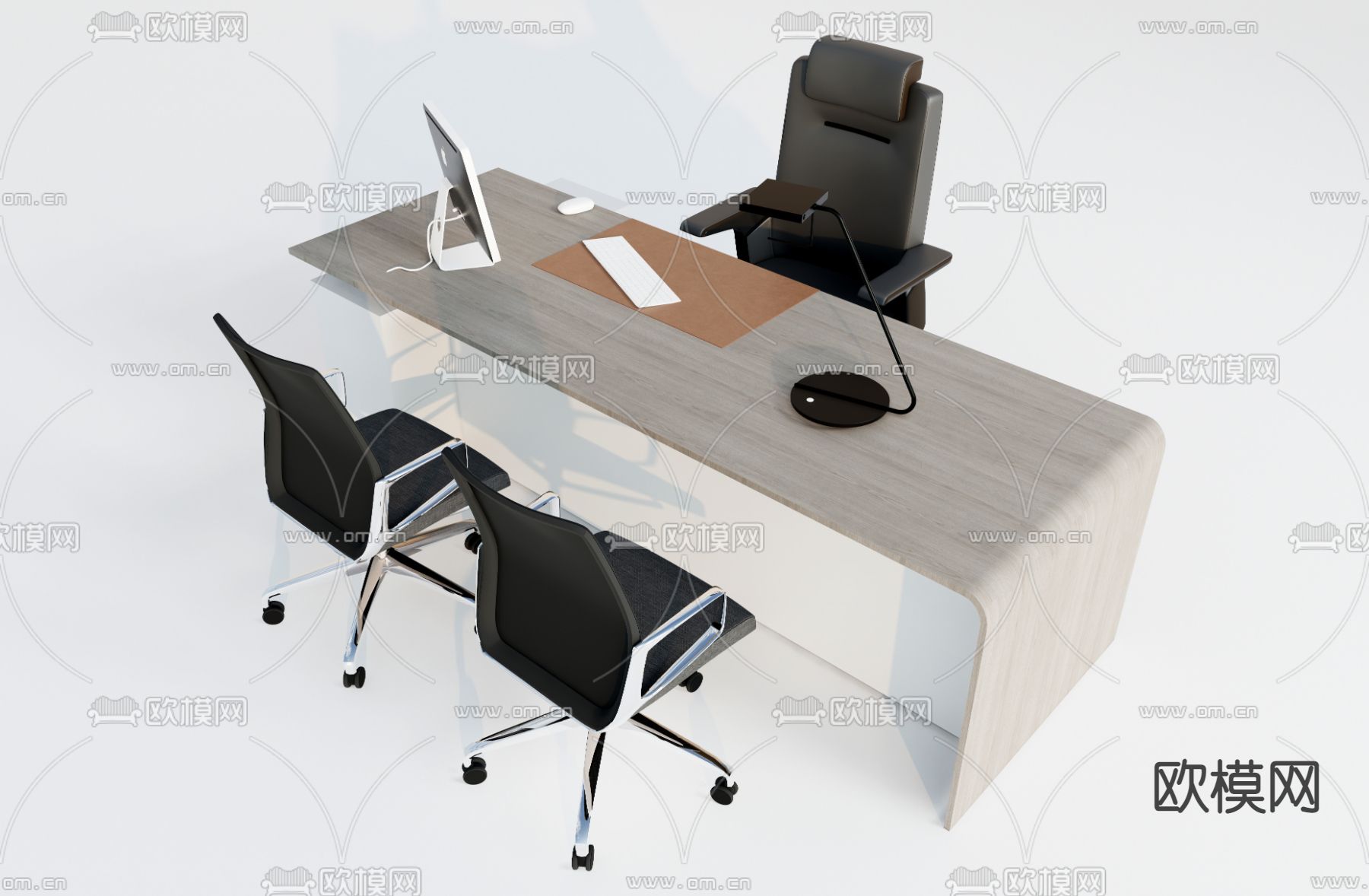 现代班台桌椅su模型下载（渲染图1）