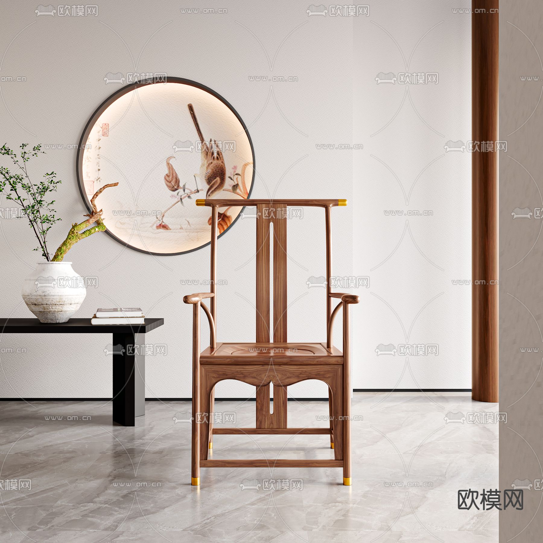 新中式餐椅su模型下载（渲染图1）
