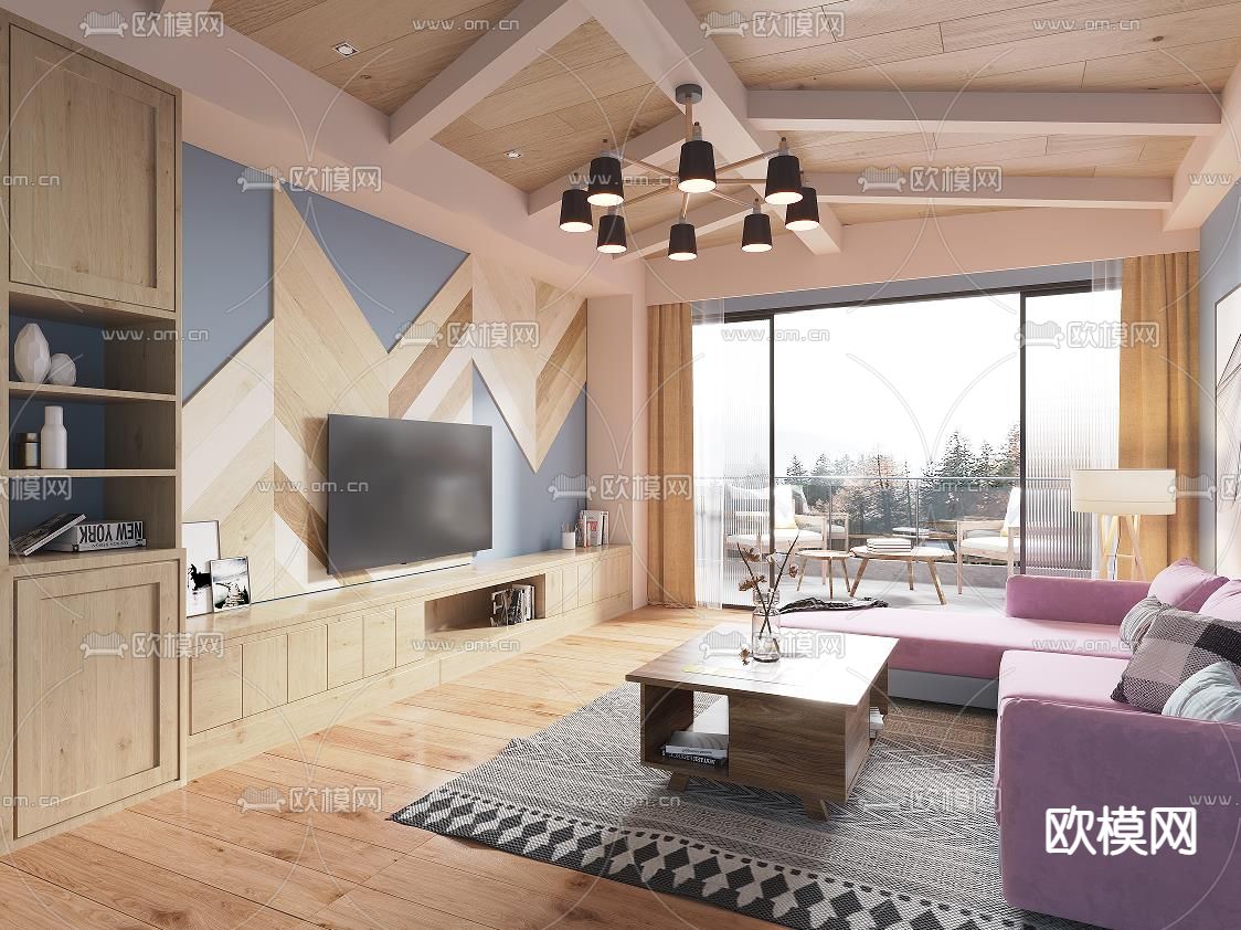 北欧简约客厅免费3d模型下载