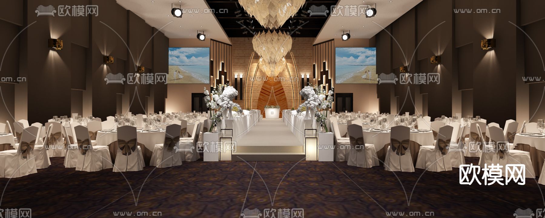 现代婚礼宴会厅免费3d模型下载