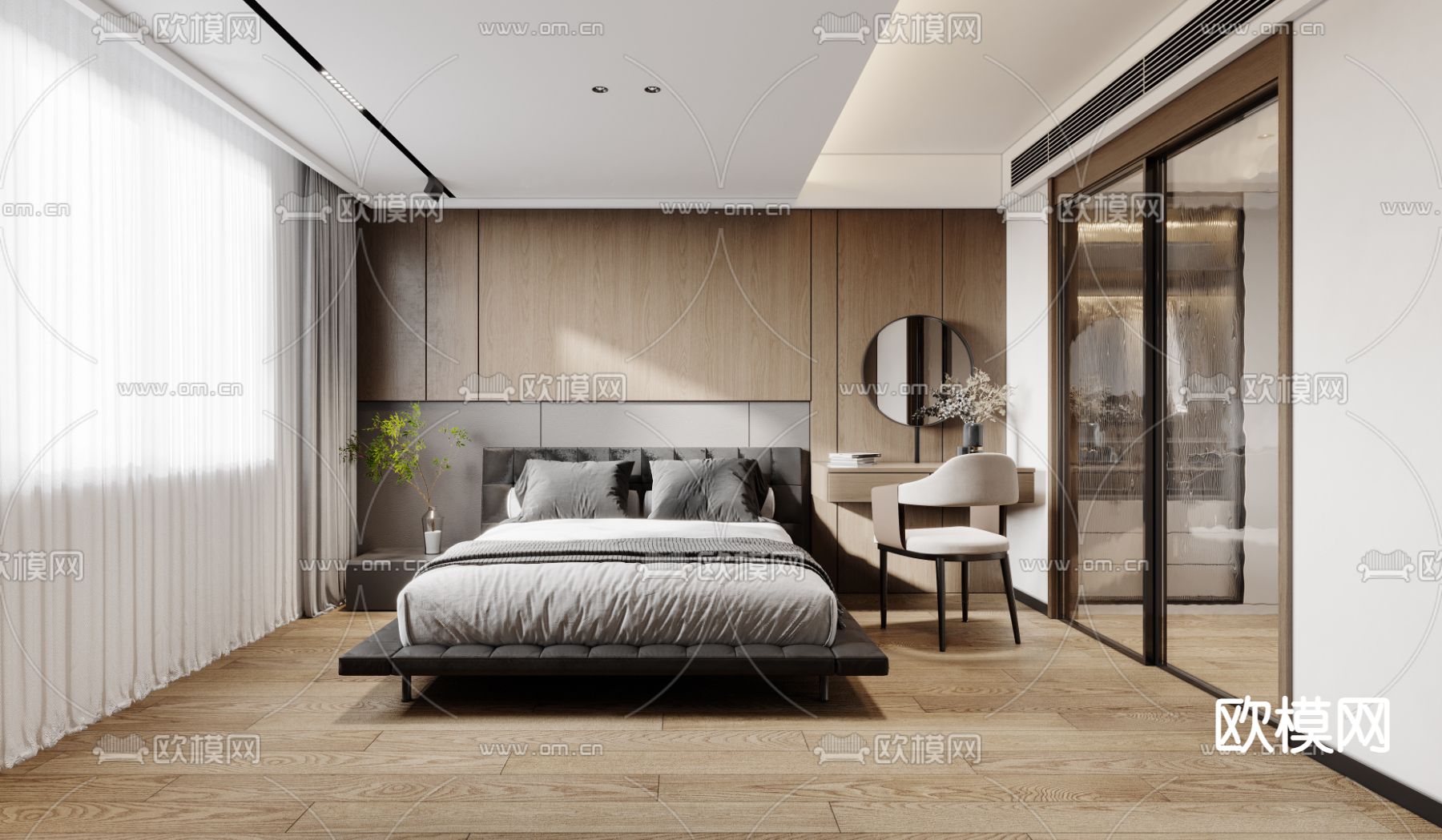 现代卧室免费3d模型下载（渲染图1）