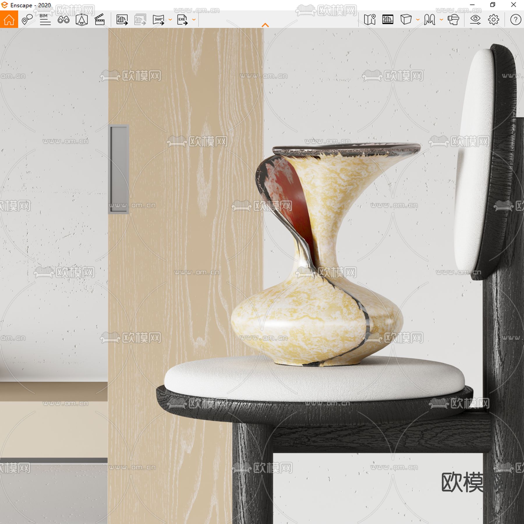侘寂风花瓶雕塑摆件su模型下载（渲染图2）