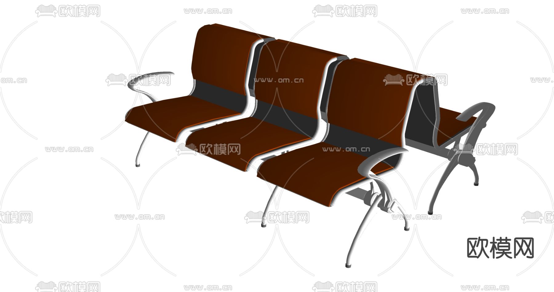 现代橙色公共三排椅su模型下载（渲染图2）