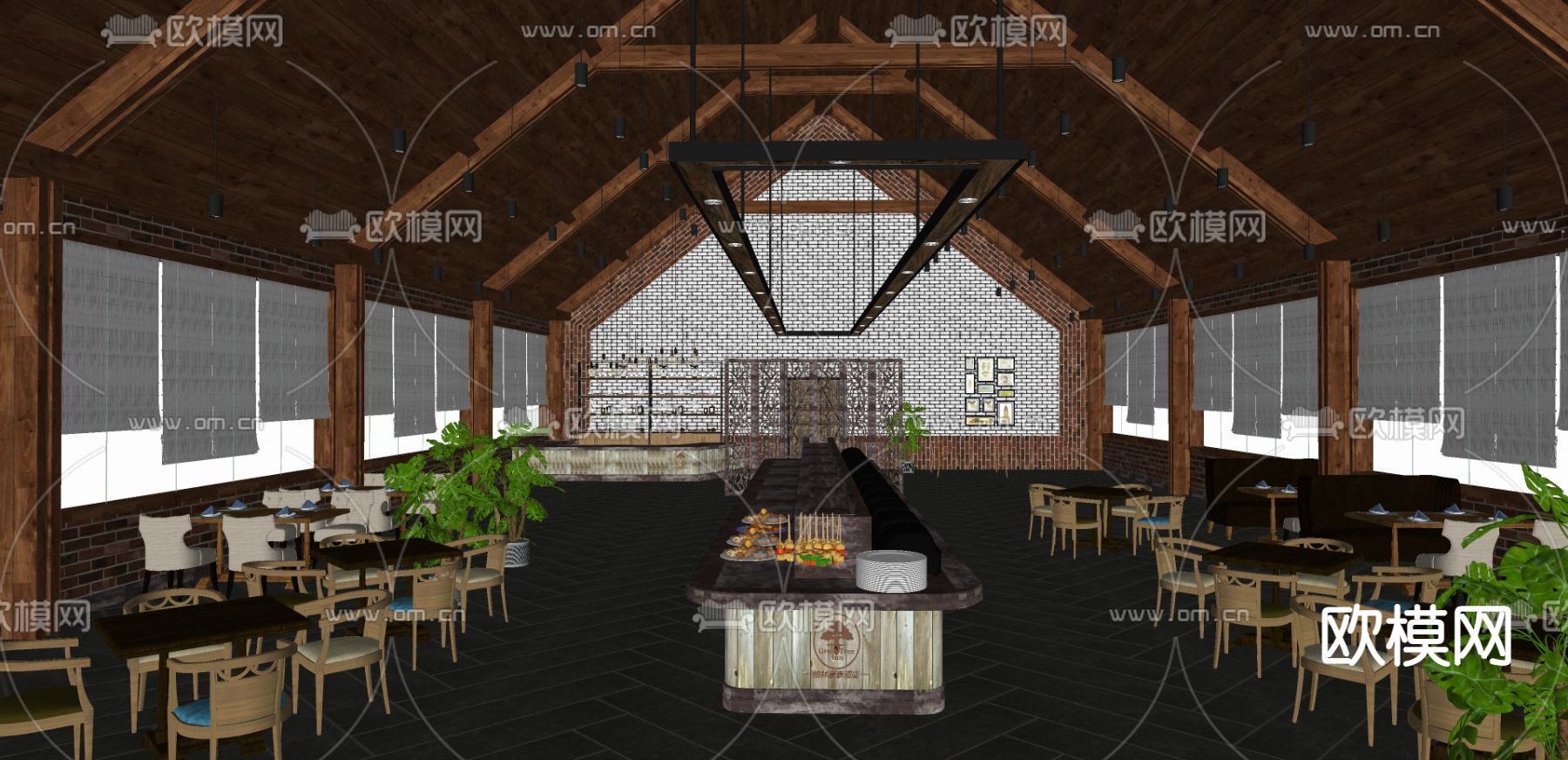 东南亚西餐厅su模型下载