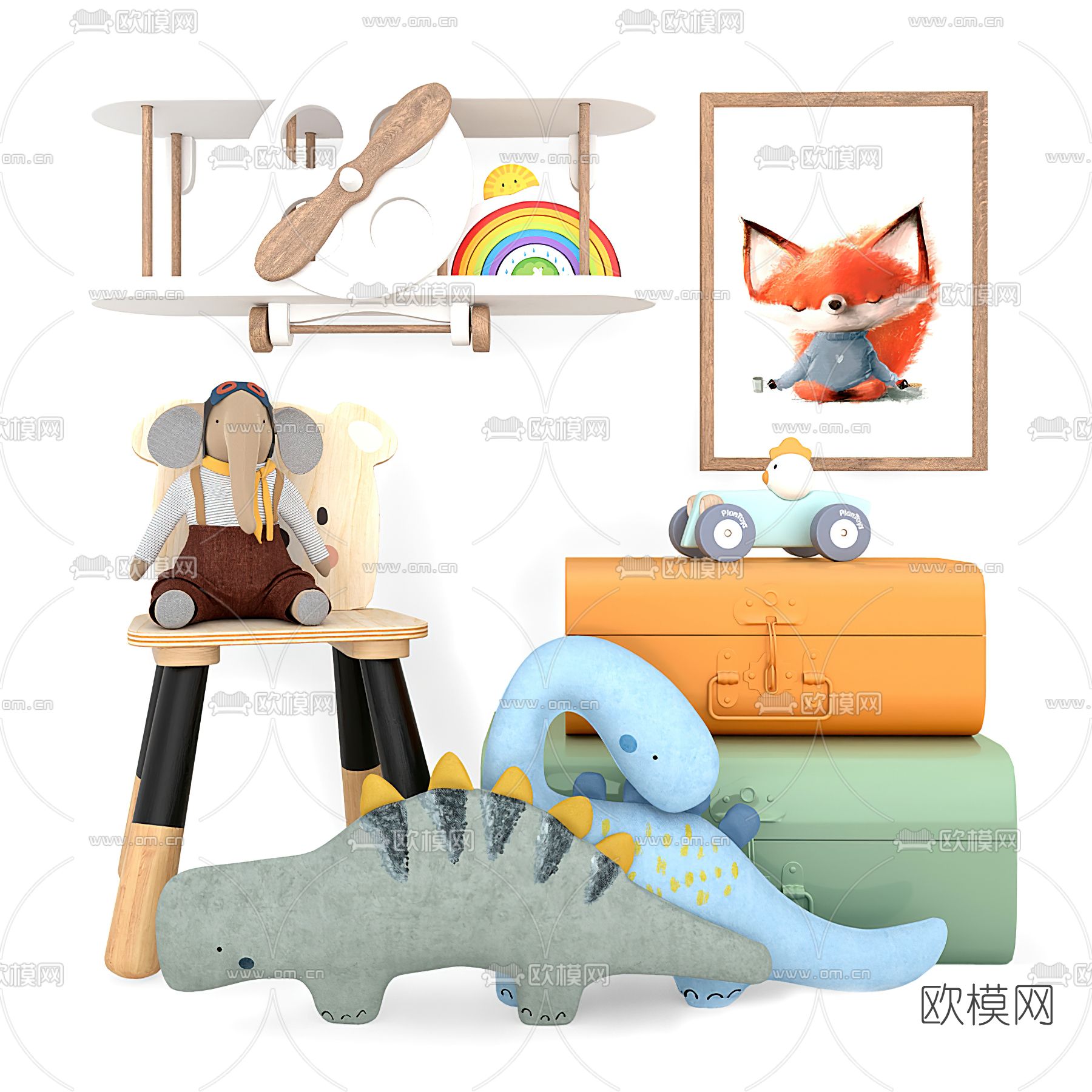 现代儿童玩具单椅3d模型下载（渲染图1）