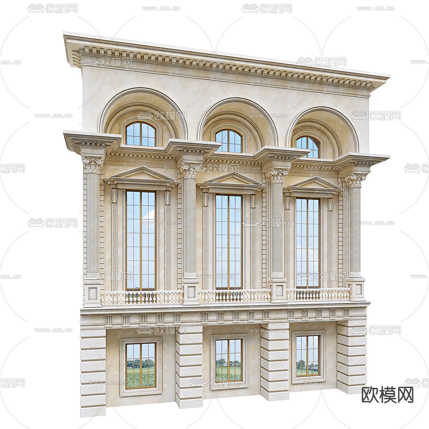 欧式建筑门头门面3d模型下载（渲染图1）