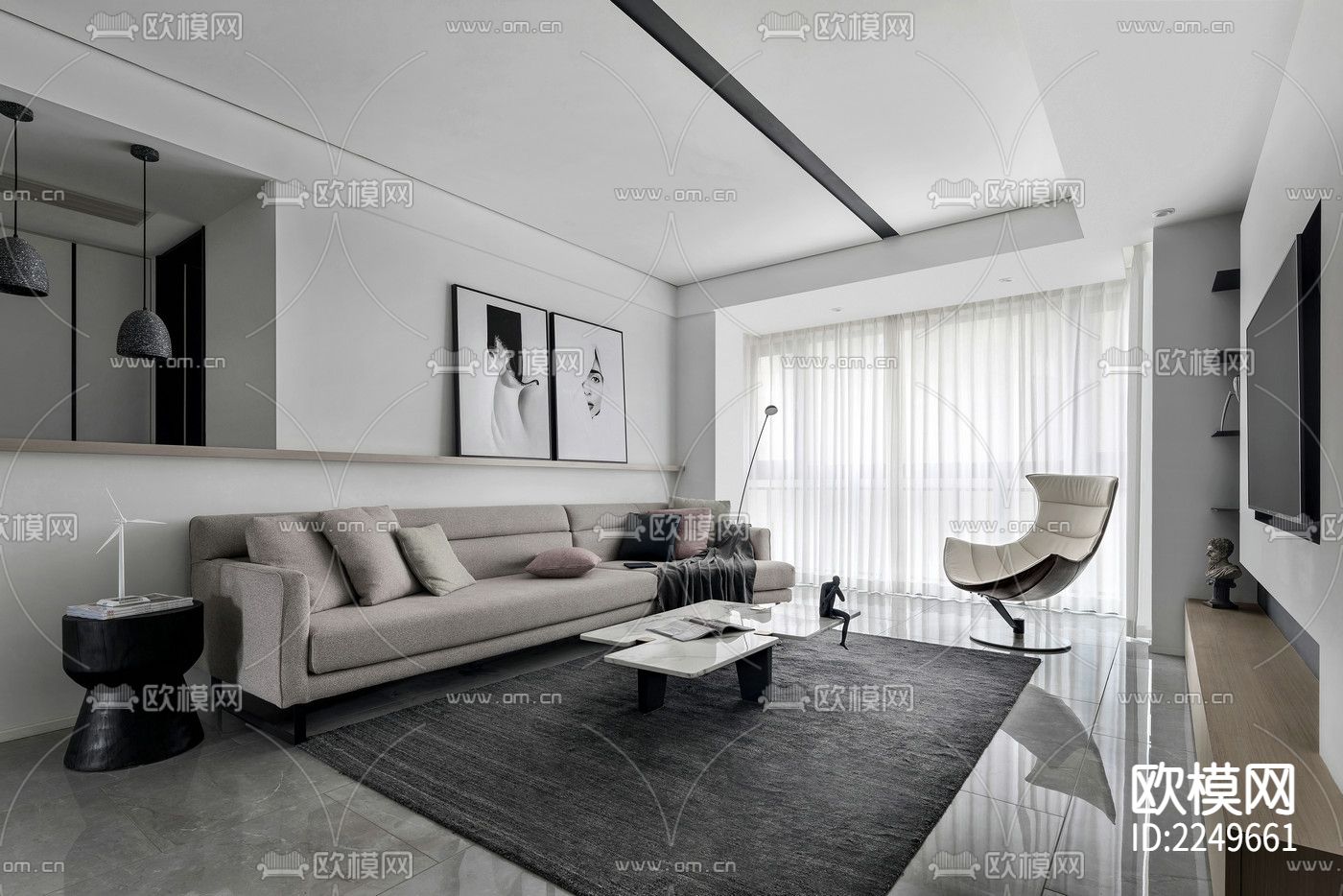 130㎡家装cad施工图下载（渲染图1）