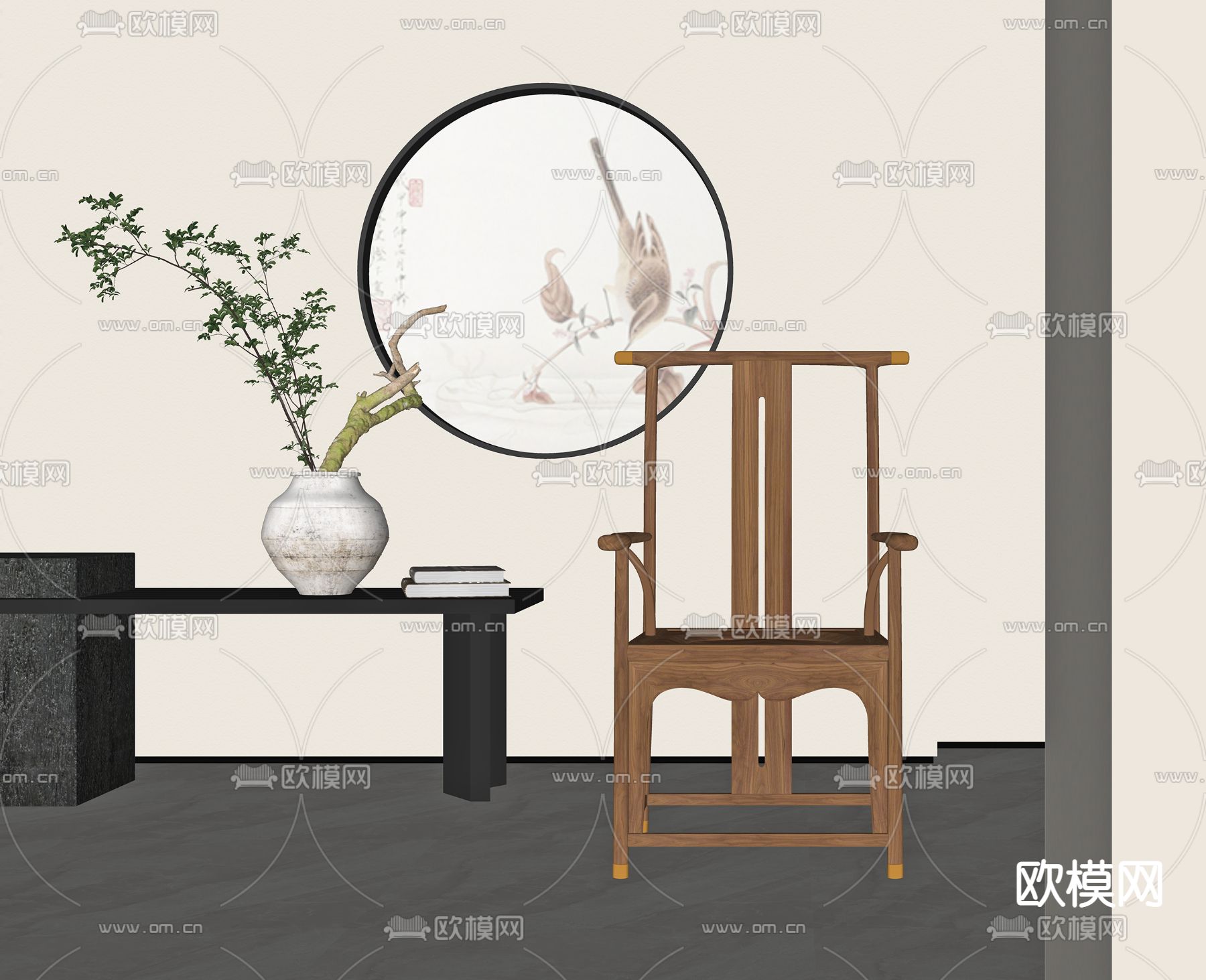 新中式餐椅su模型下载（渲染图2）