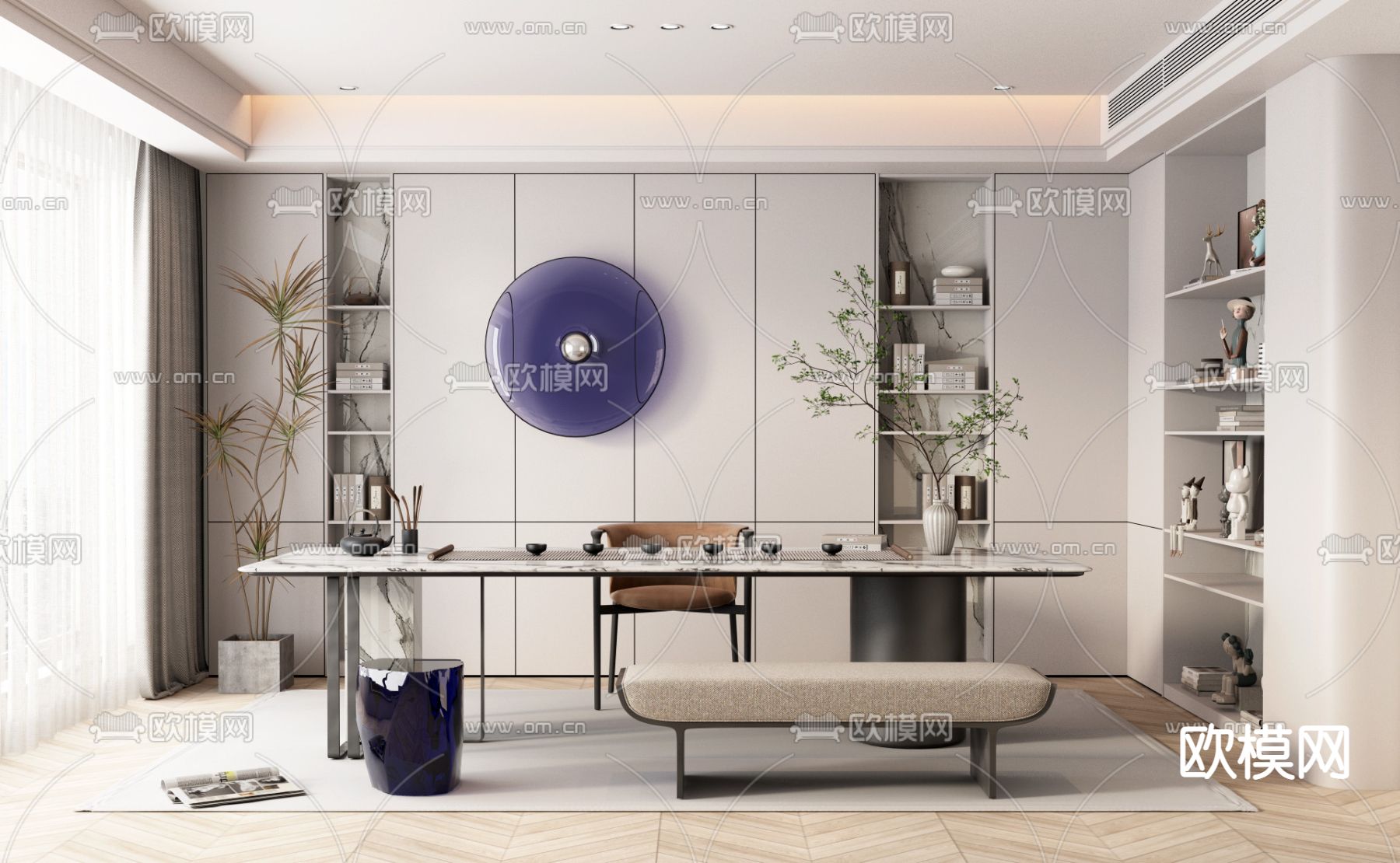 现代奶油风茶室3d模型下载_ID12084431_3dmax免费模型-欧模网