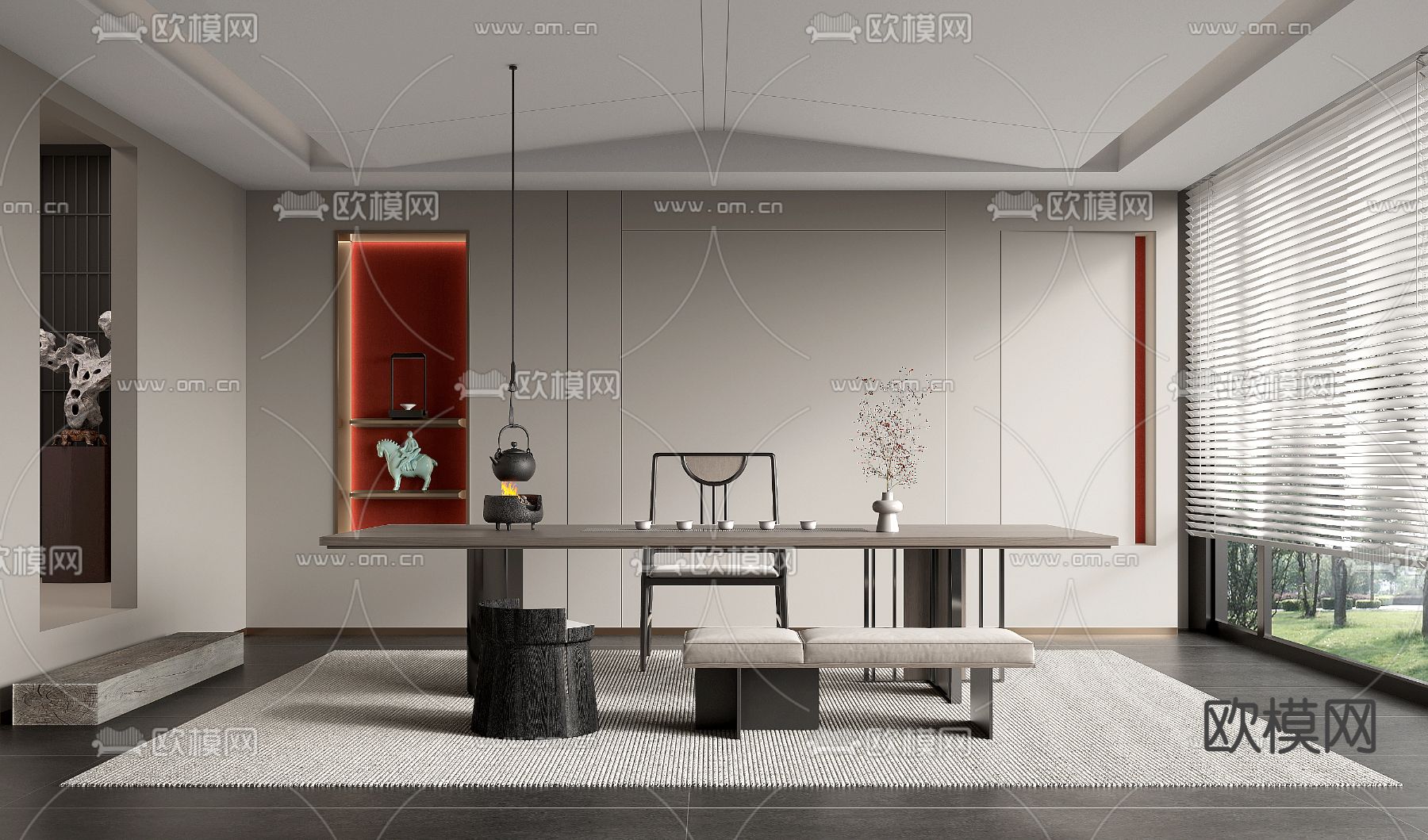 新中式茶室3d模型下载_ID12086558_3dmax免费模型-欧模网