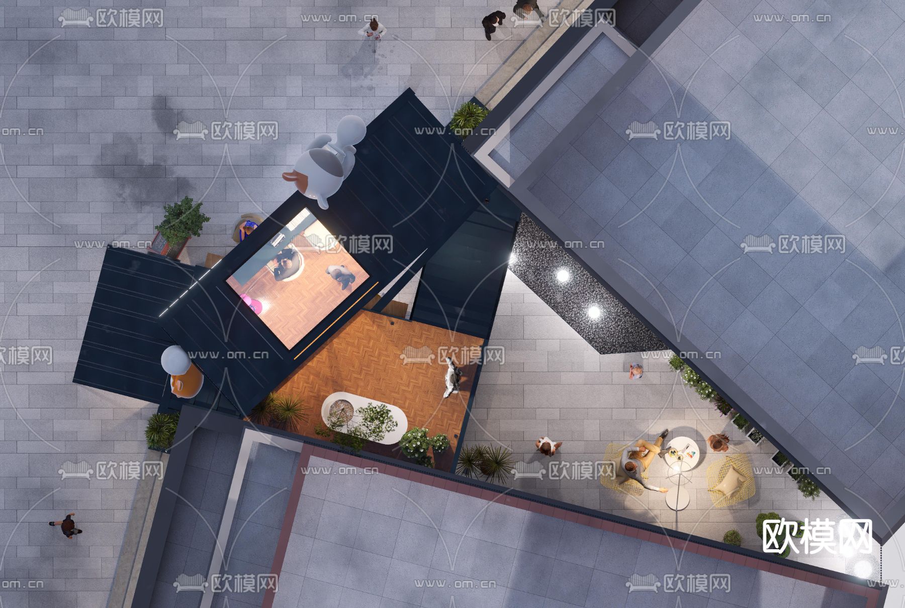 现代商业街su模型下载（渲染图7）