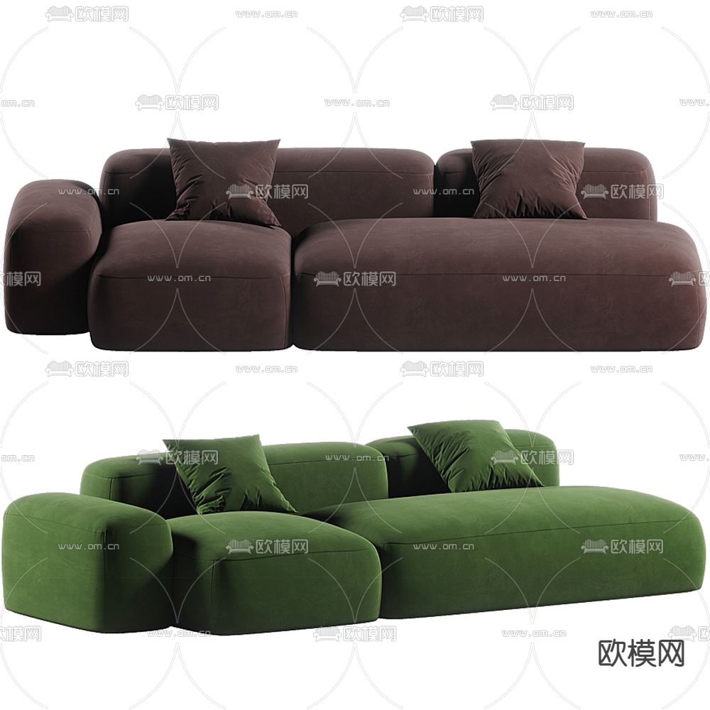 现代绿色布艺双人沙发3d模型下载_ID12084149_3dmax免费模型-欧模网