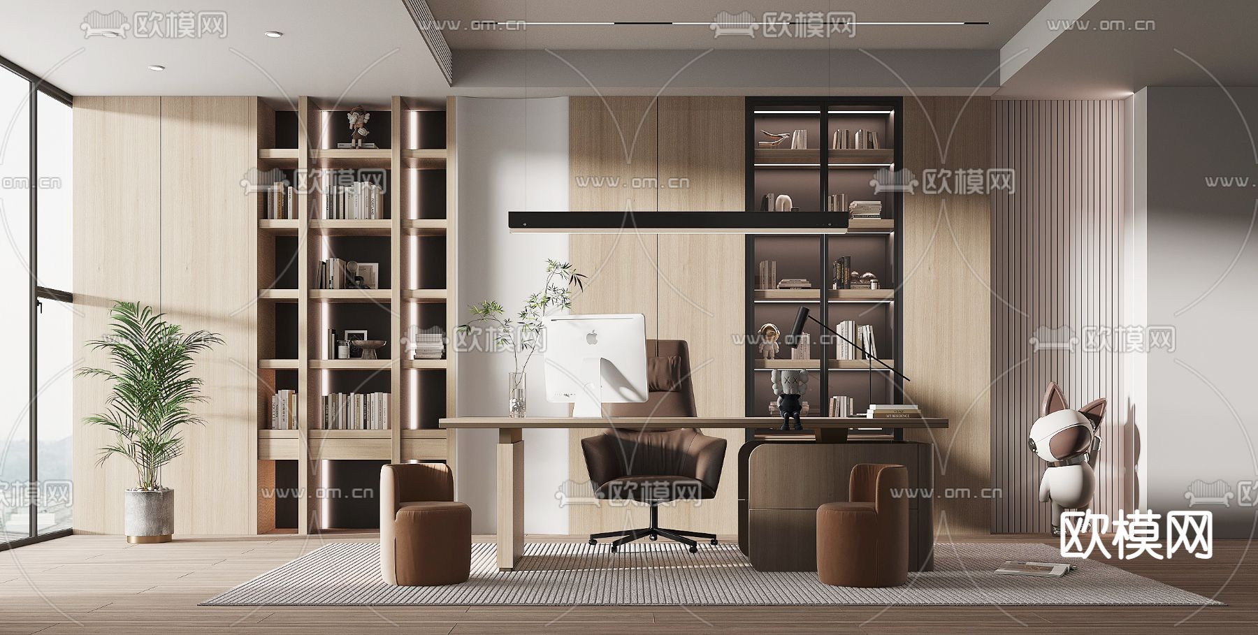 现代书房su模型下载（渲染图1）