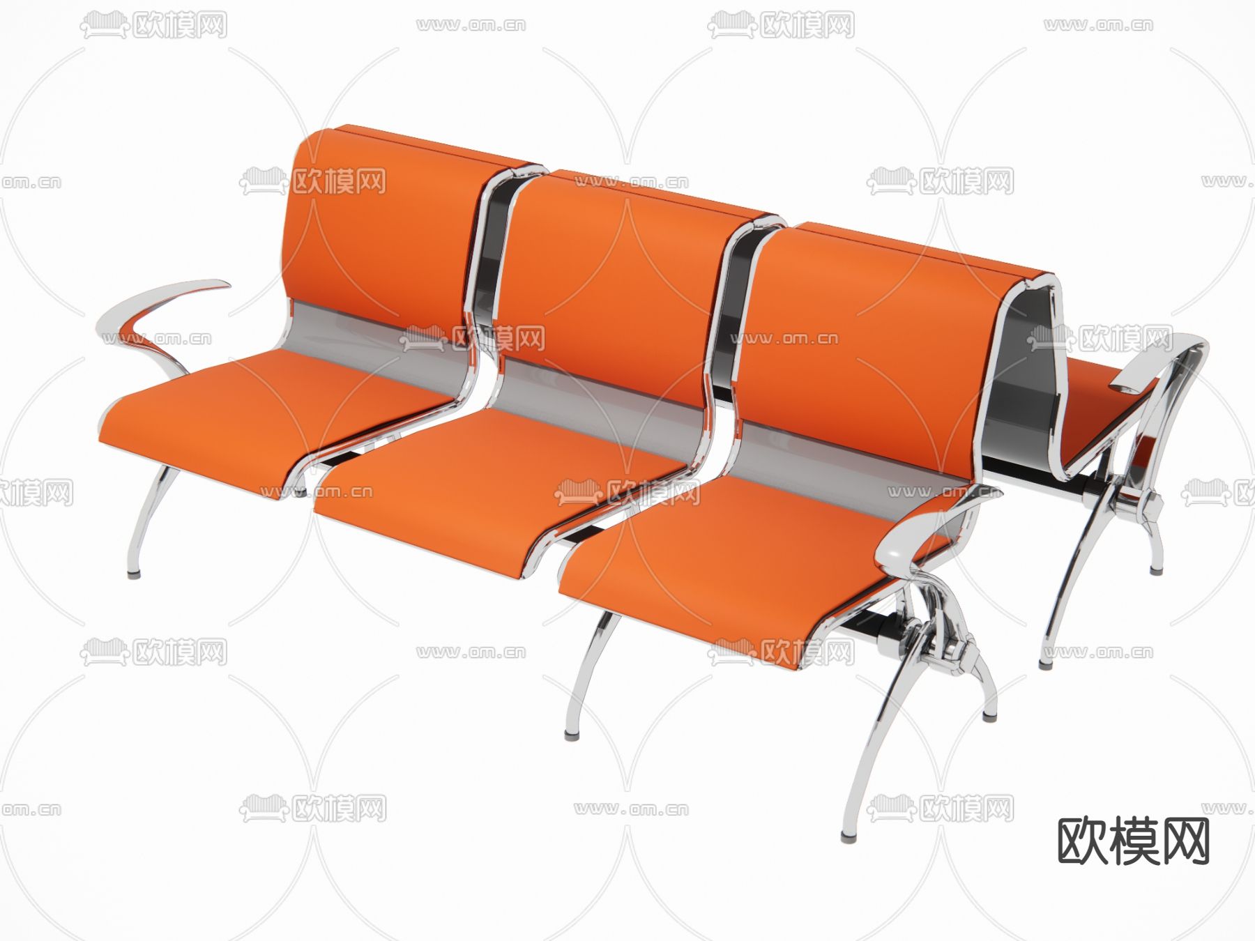 现代橙色公共三排椅su模型下载（渲染图1）