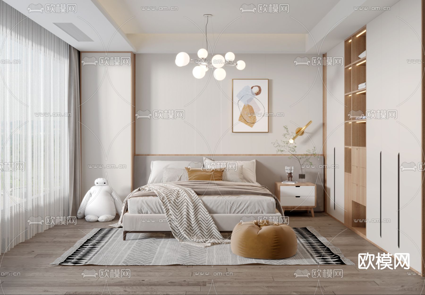 北欧简约卧室3d模型下载（渲染图1）