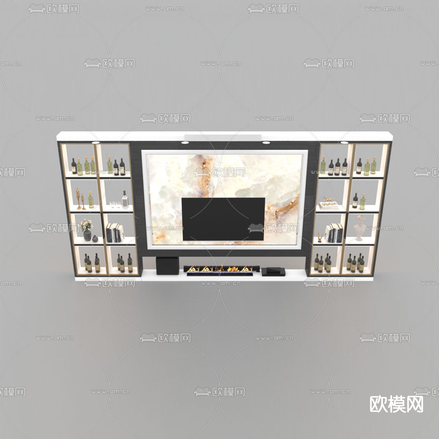 现代轻奢实木不锈钢装饰柜电视背景墙免费3d模型下载