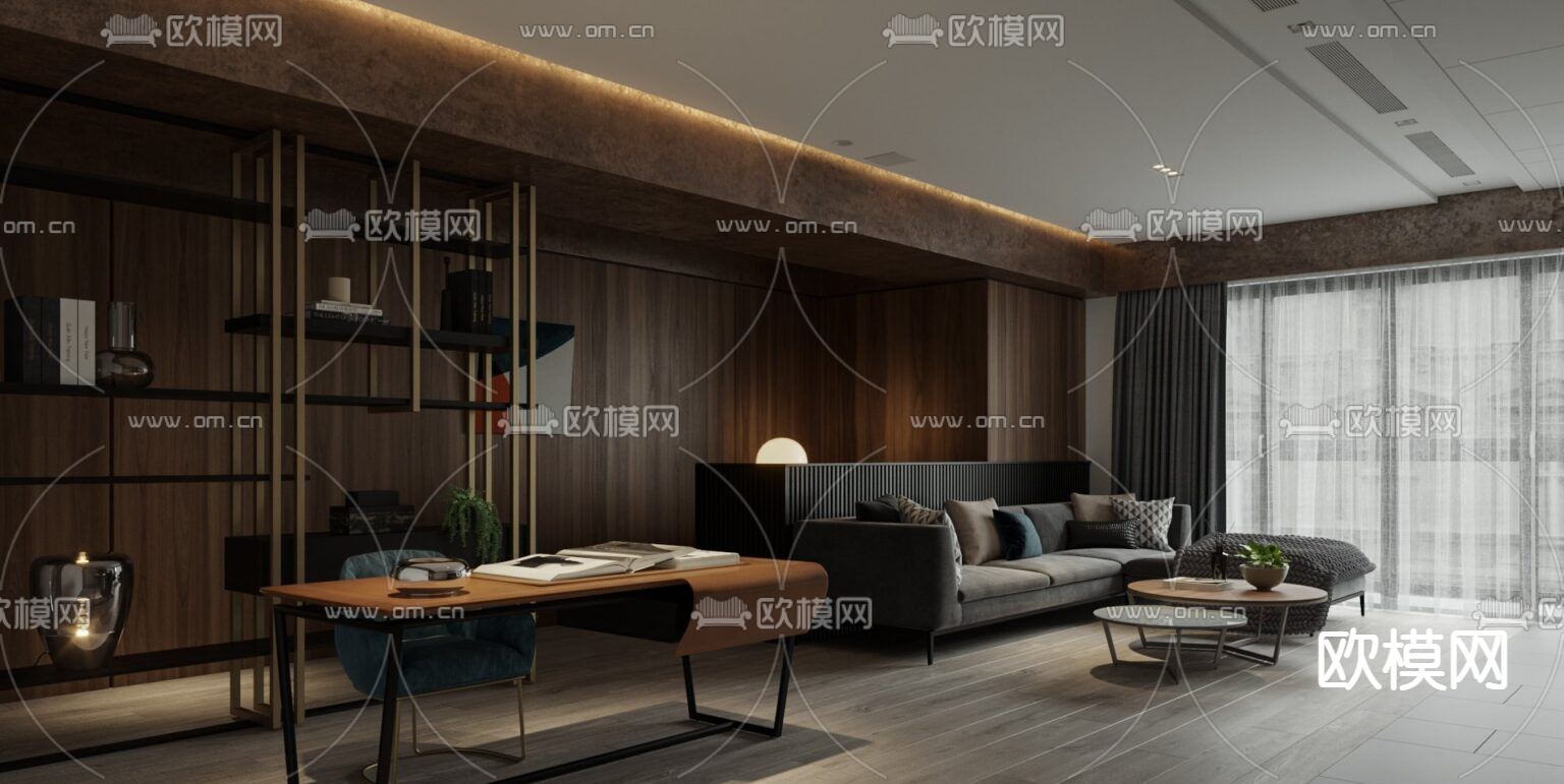现代高级灰客厅免费3d模型下载（渲染图4）