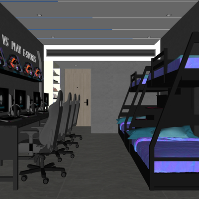  现代电竞酒店客房su模型 