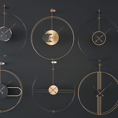  现代金属墙饰钟表su模型 
