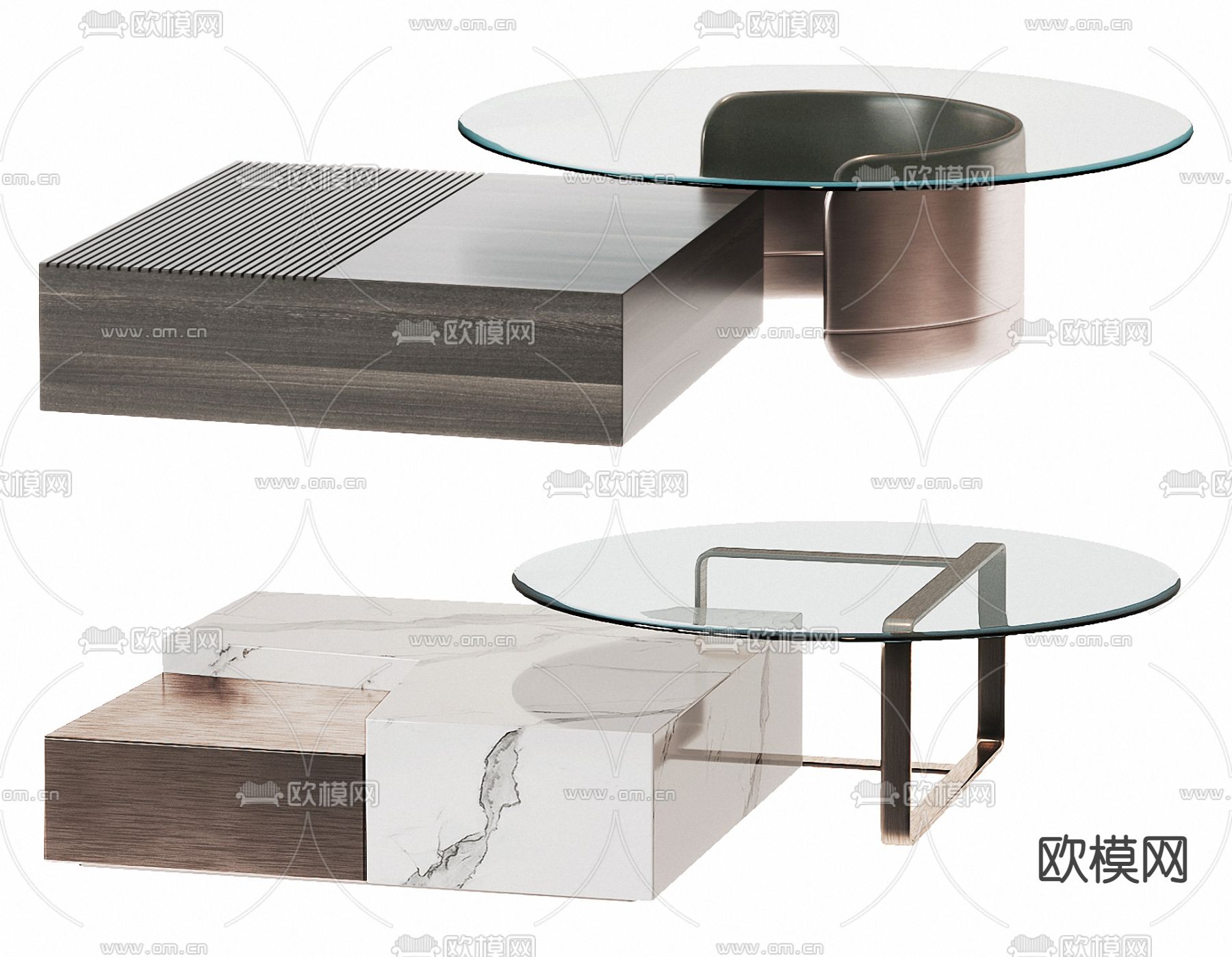 现代玻璃子母茶几3d模型