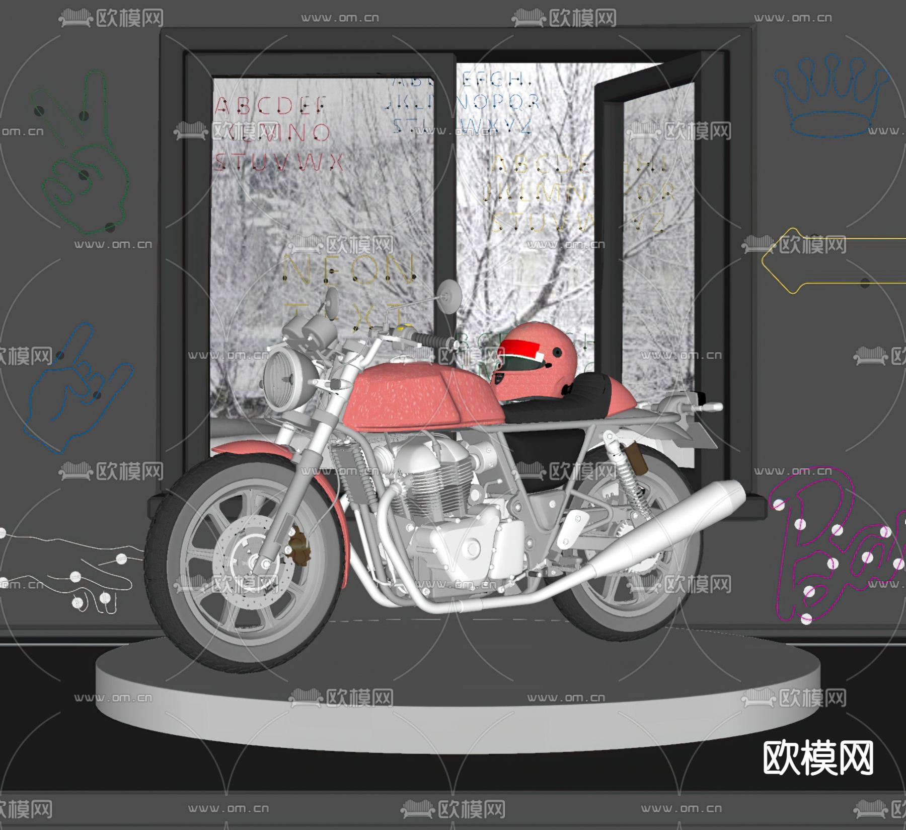 现代复古粉红摩托车su模型