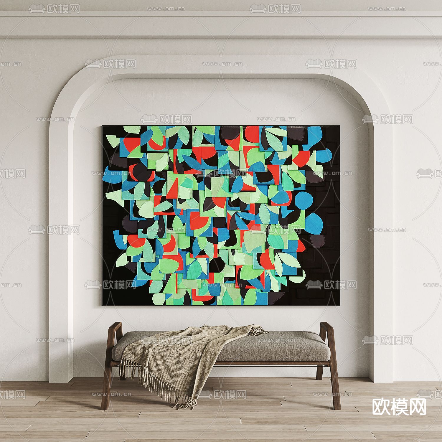 孟菲斯风抽象装饰画su模型下载（渲染图1）