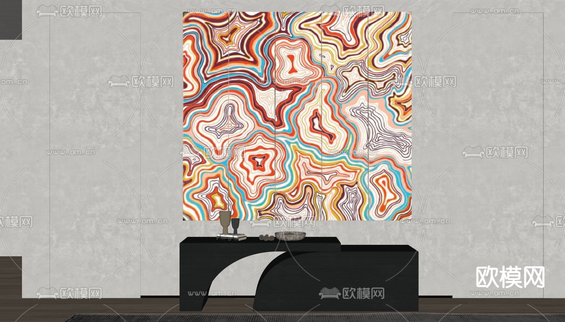 孟菲斯风抽象装饰画su模型下载（渲染图1）