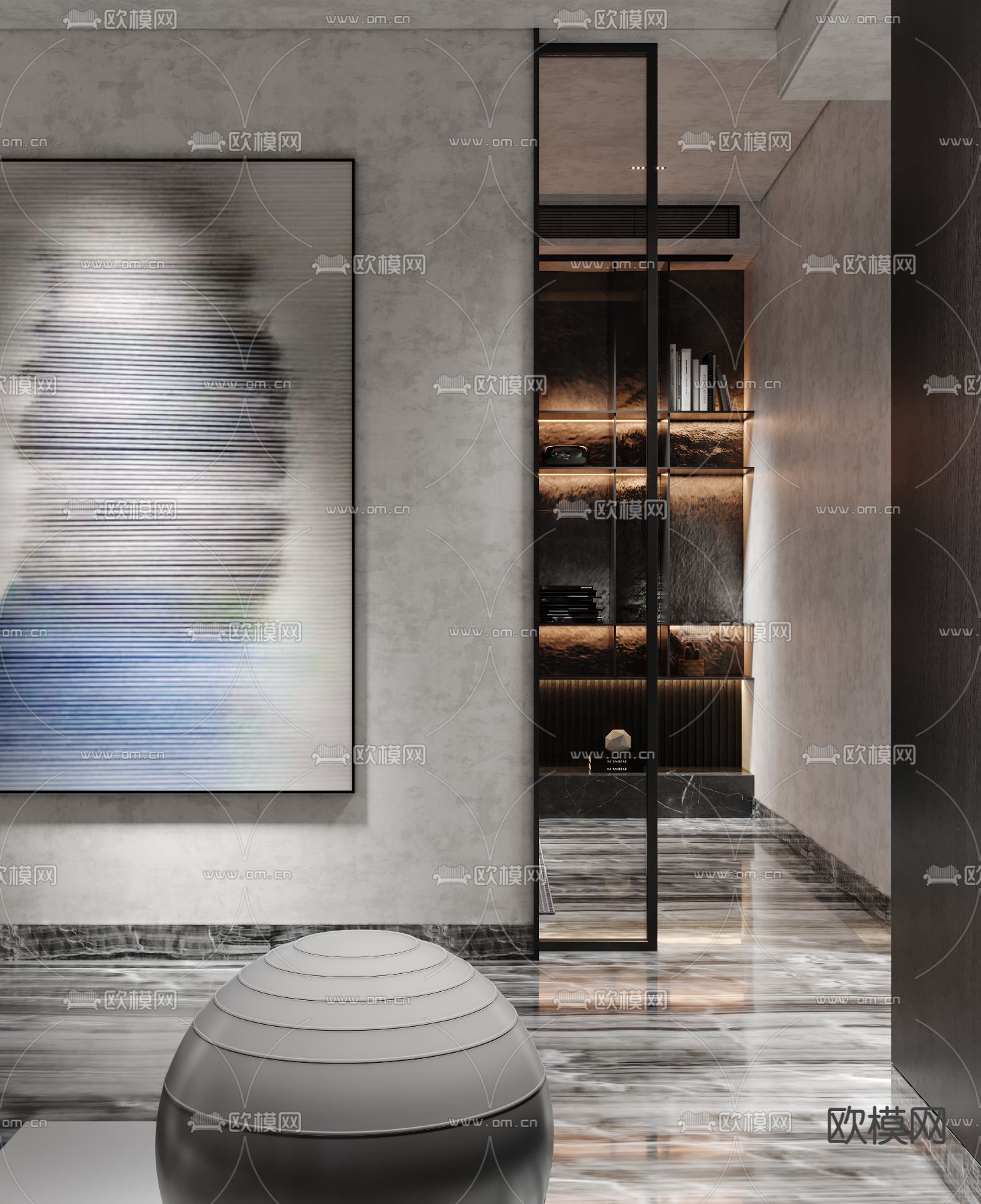 现代高级灰地下书房健身区3d模型下载（渲染图6）