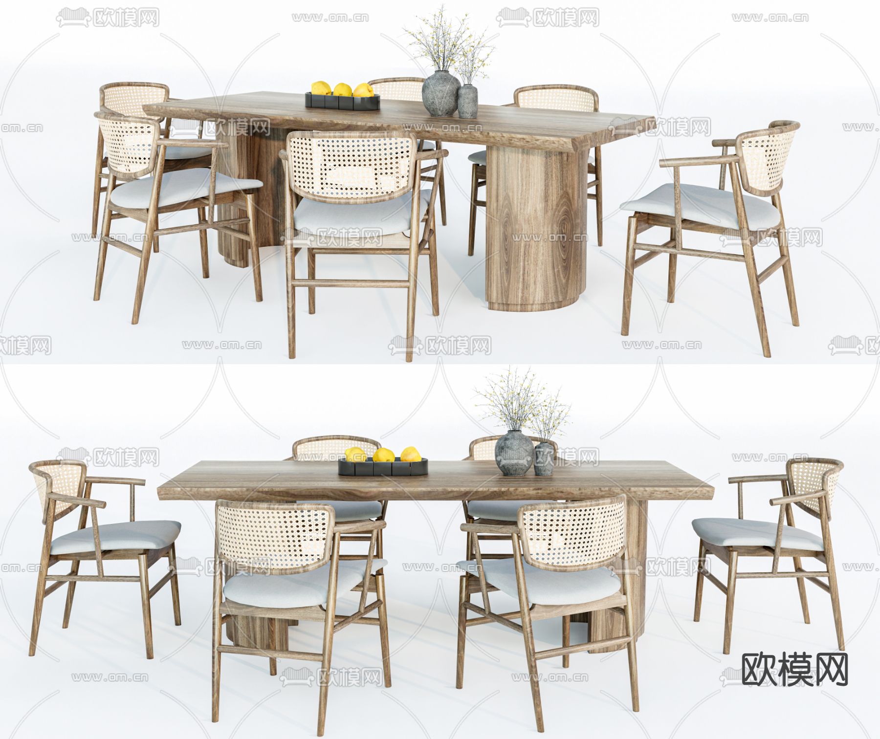 现代实木餐桌椅su模型下载（渲染图1）