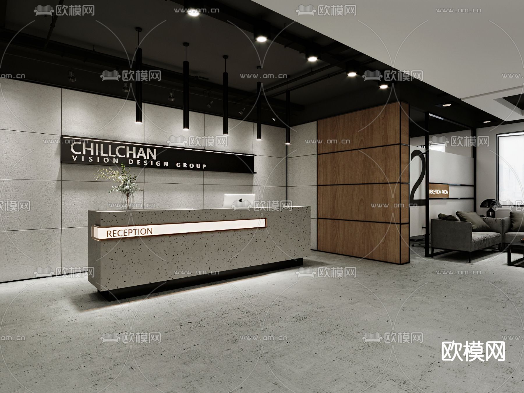 现代公司前台接待处su模型下载_ID12087496_sketchup模型下载-欧模网