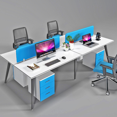  现代屏风卡位办公桌椅su模型 