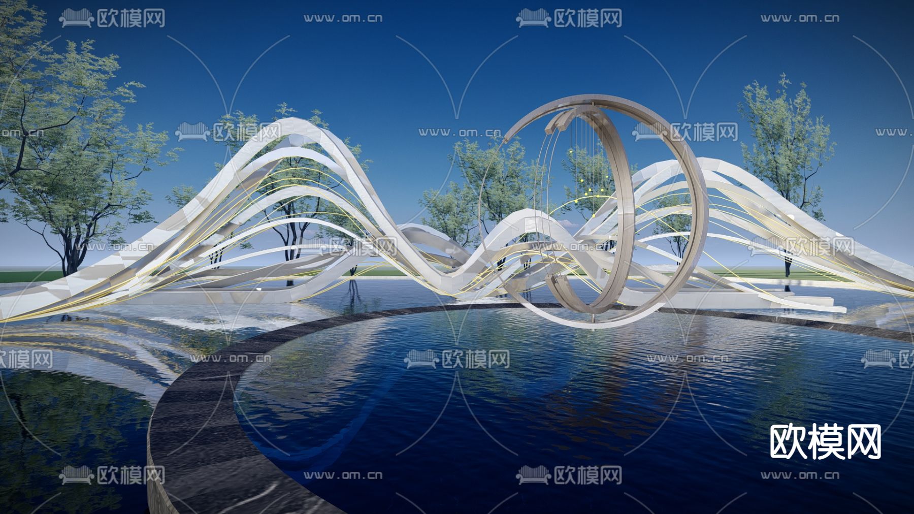 现代异形雕塑水景小品su模型下载_ID12082455_sketchup模型下载-欧模网