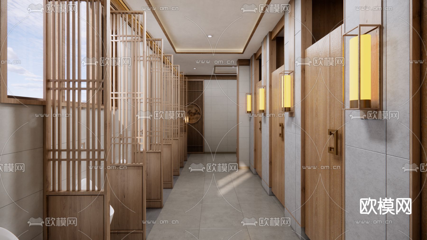 新中式公共卫生间su模型