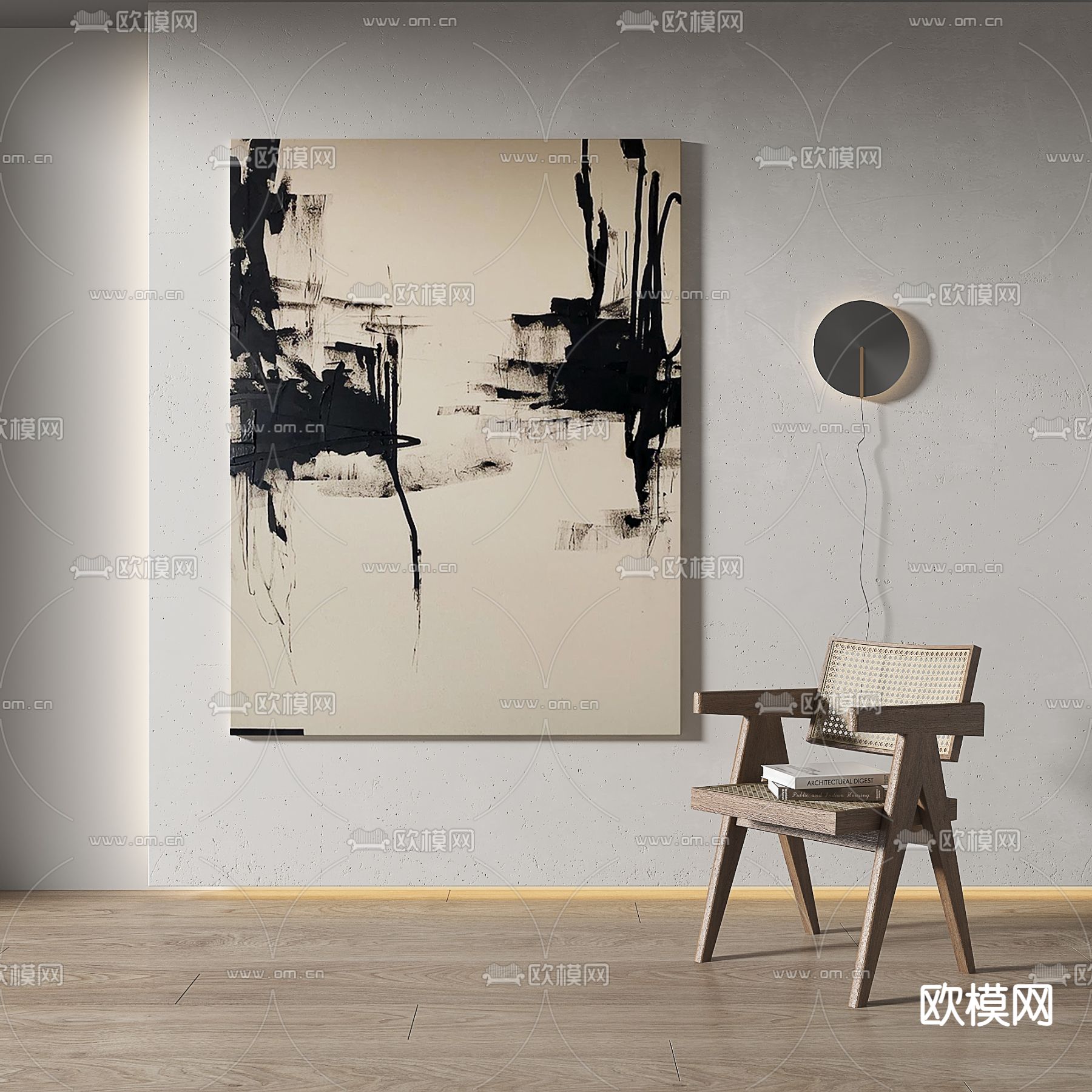 现代抽象装饰画3d模型下载_ID12087519_3dmax免费模型-欧模网