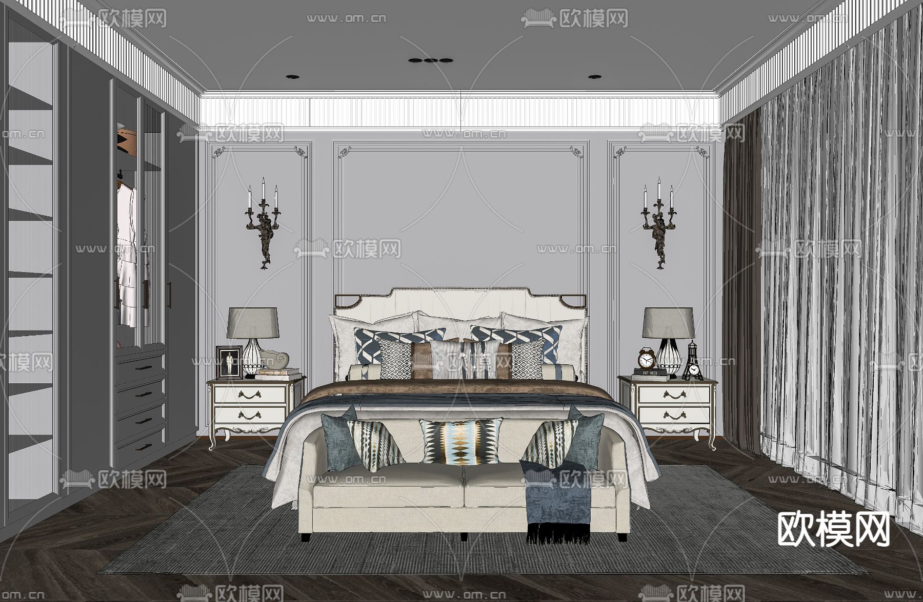简欧卧室su模型下载（渲染图2）