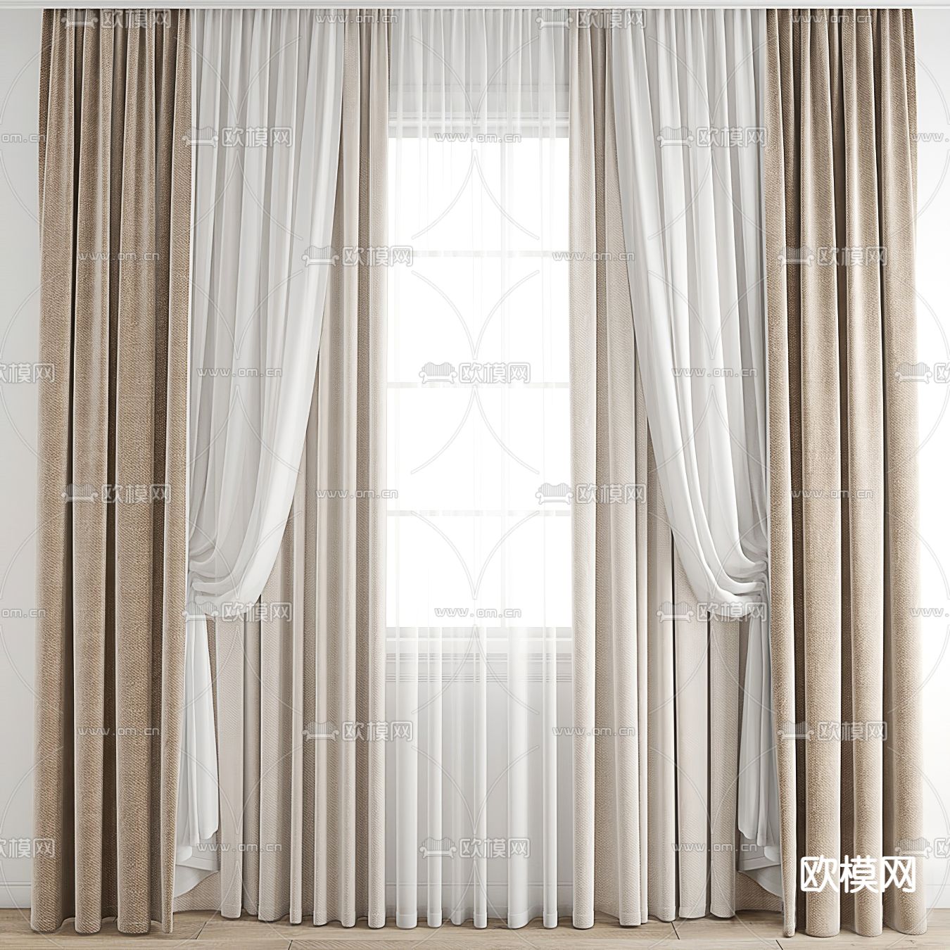 现代米黄窗帘3d模型下载