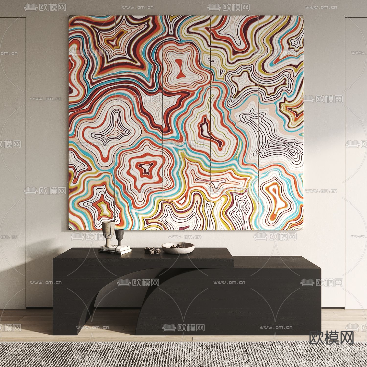 孟菲斯风抽象装饰画su模型下载（渲染图2）