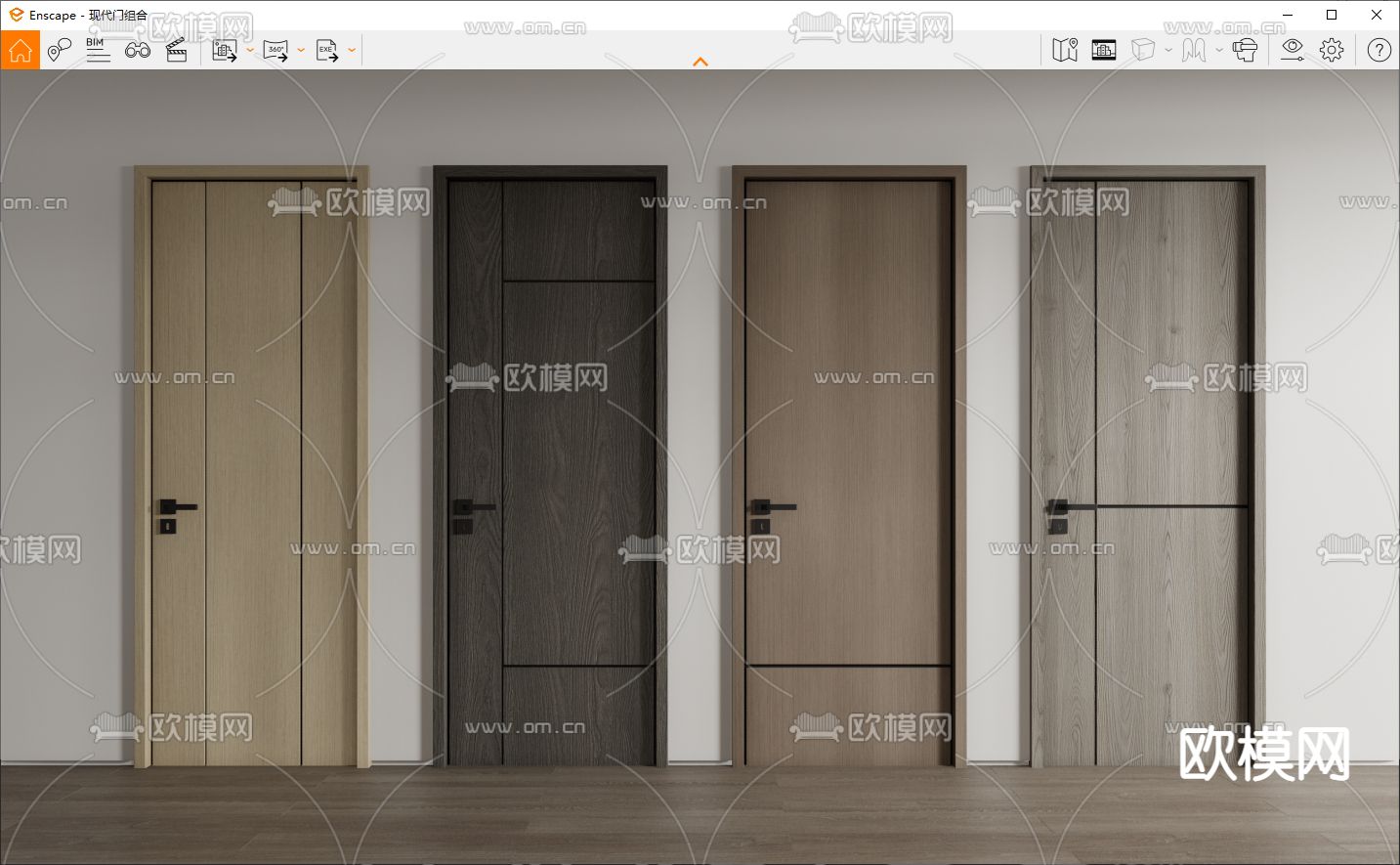 现代极简单开门房门su模型