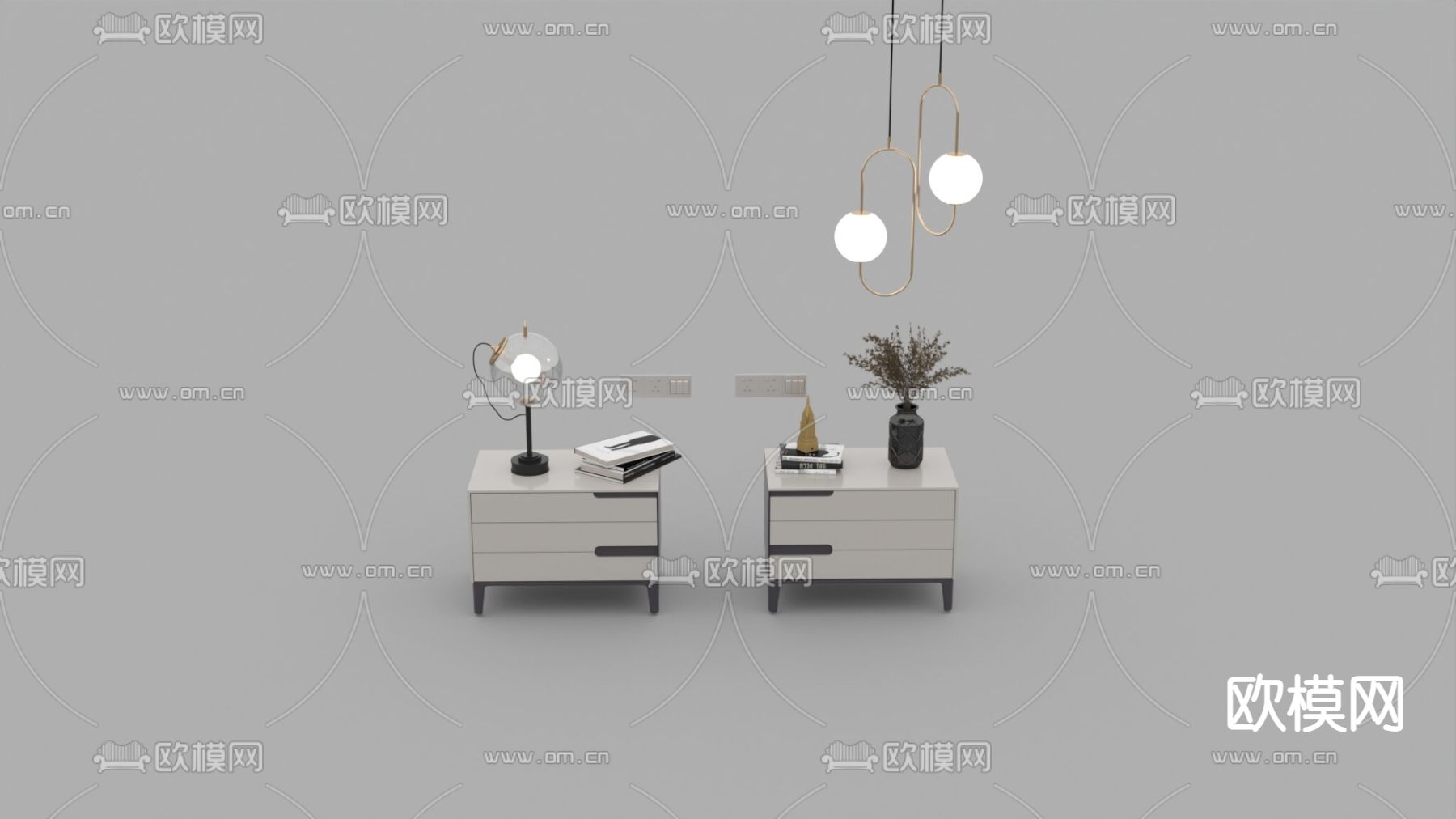 现代简约烤漆实木床头柜免费3d模型下载