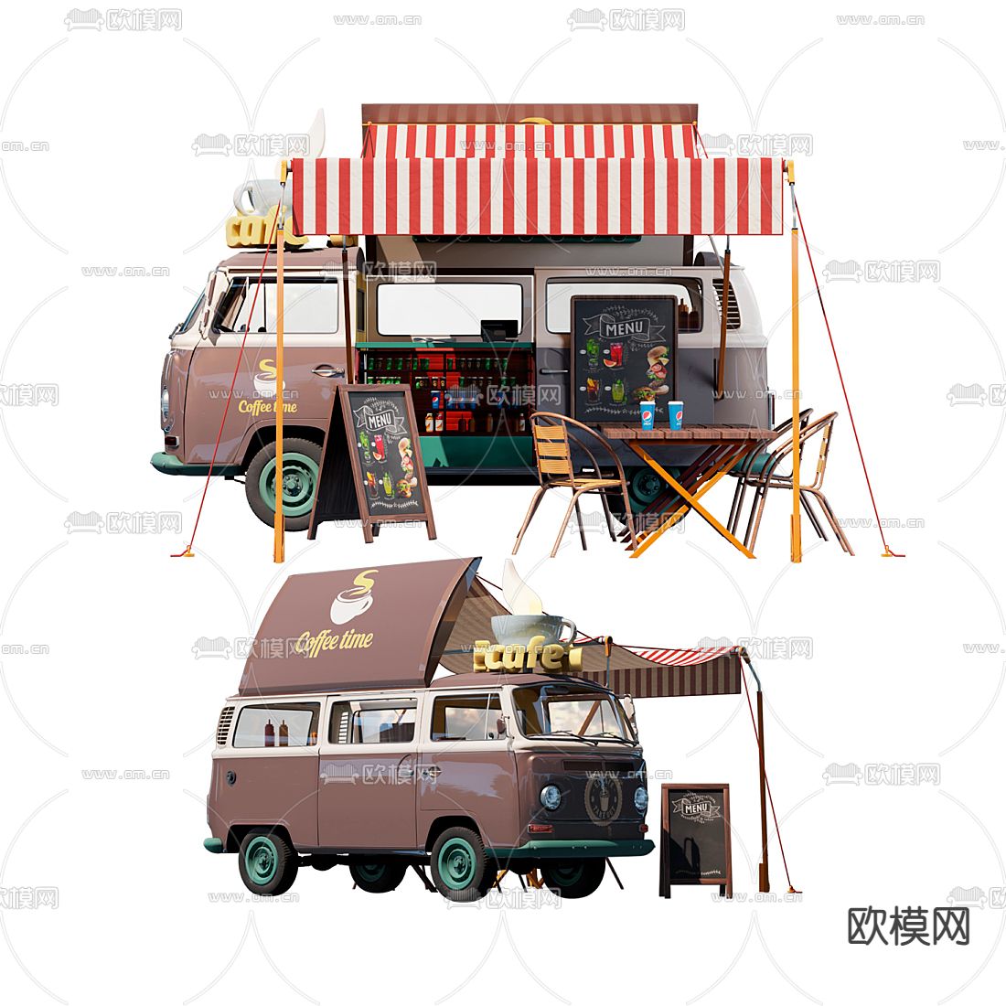 现代流动巴士奶茶餐车su模型下载（渲染图1）