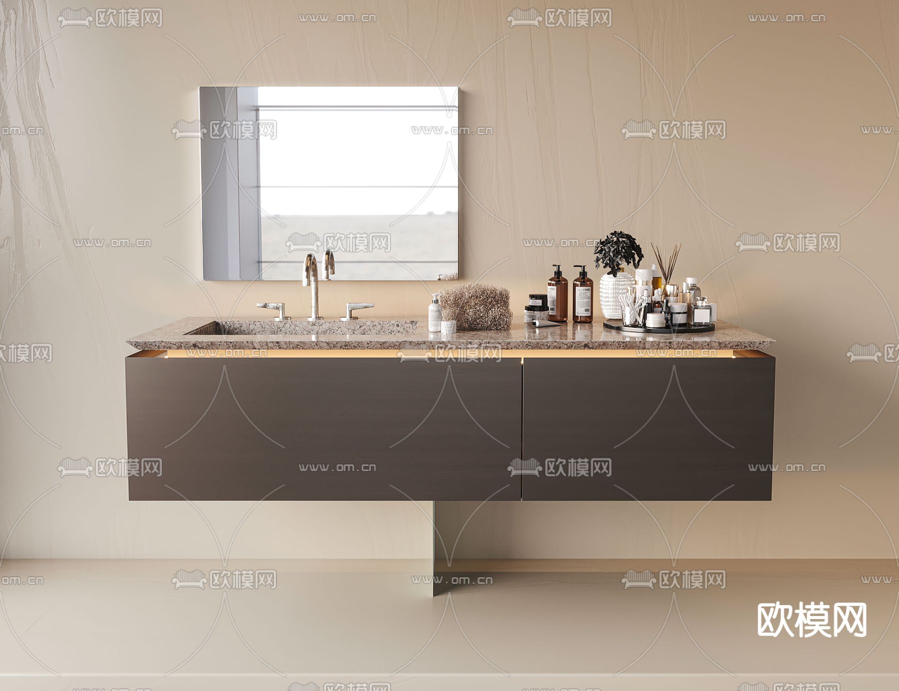 现代洗手盆台盆su模型下载（渲染图1）