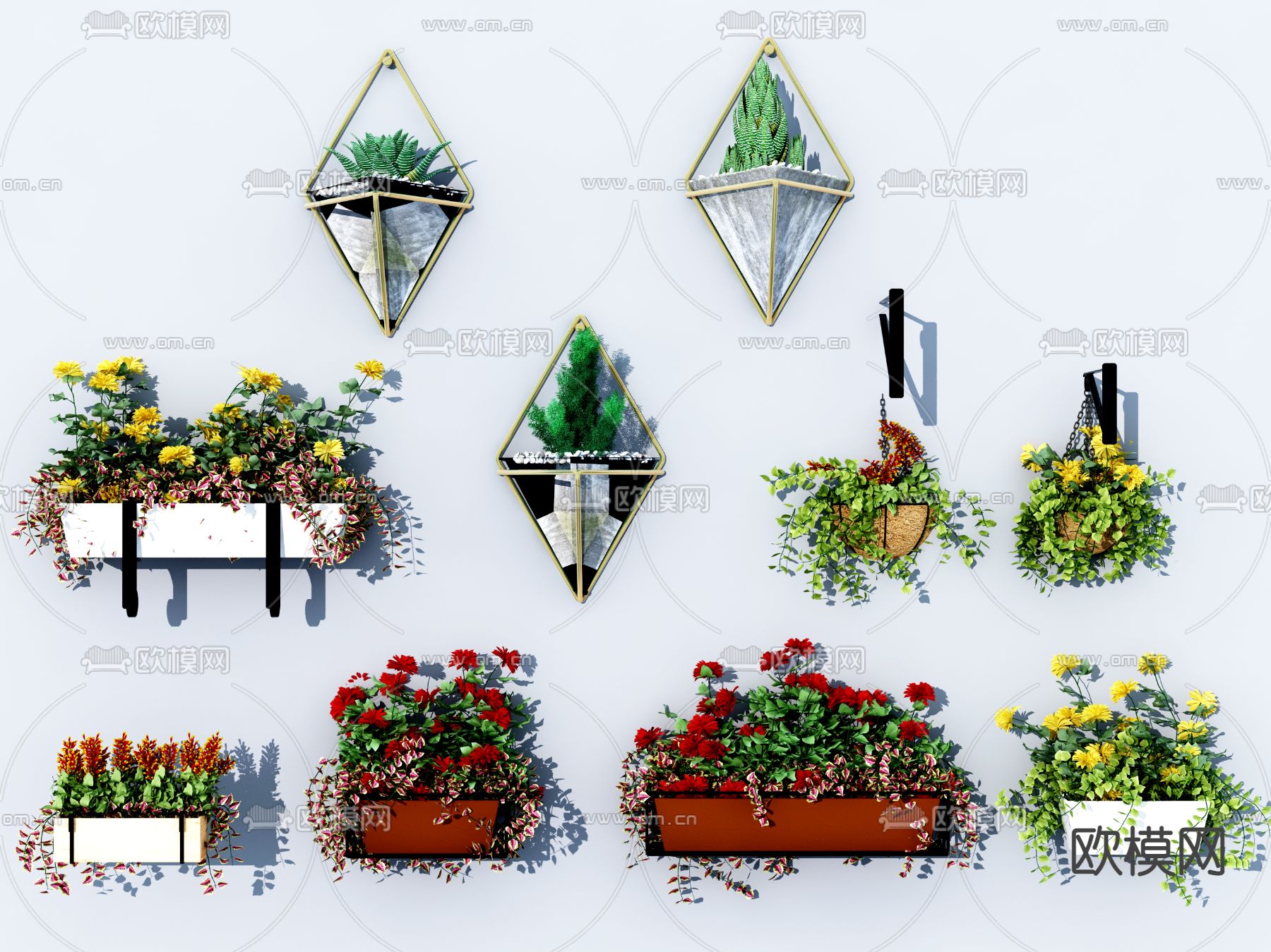 现代吊篮花盆3d模型下载