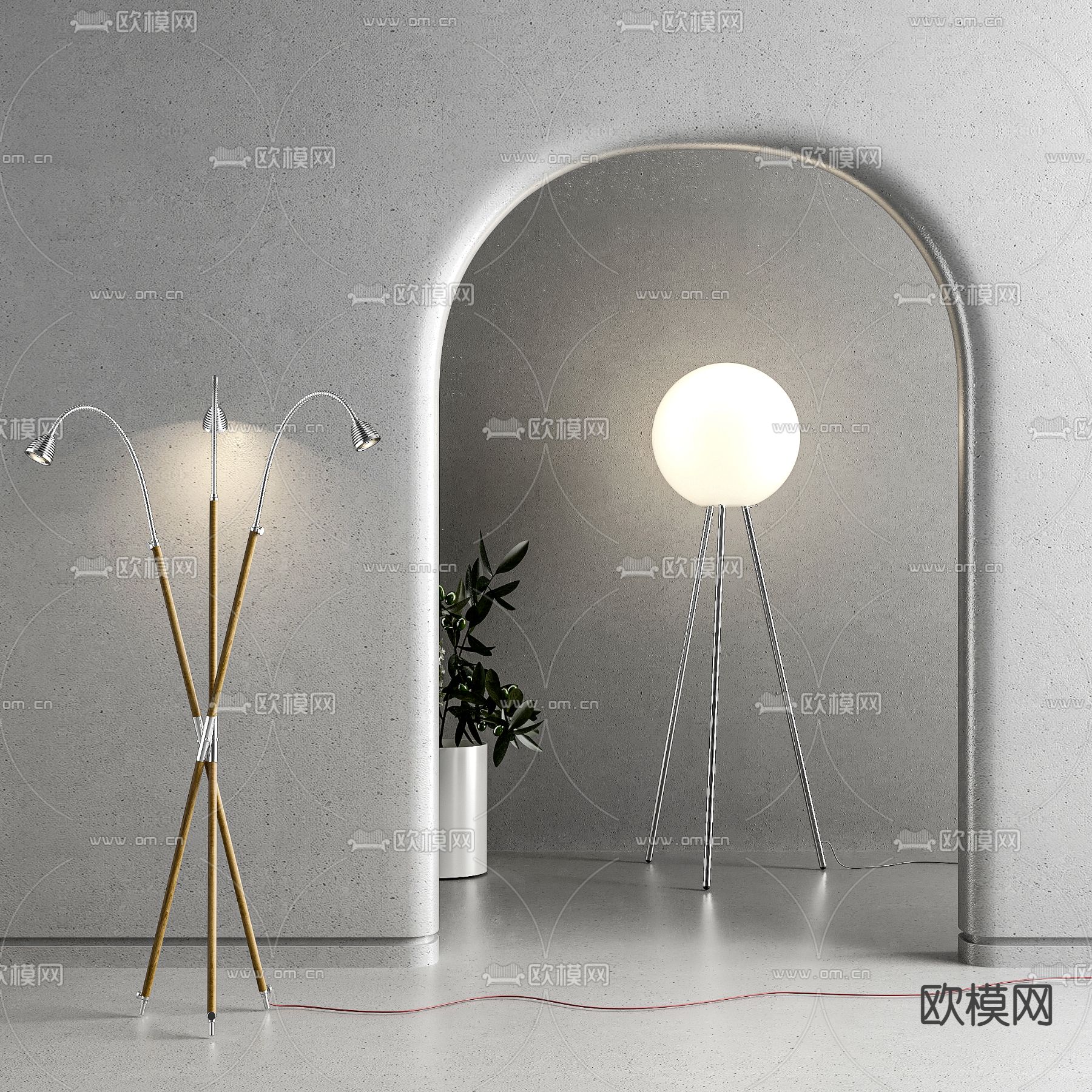 现代多头圆球落地灯3d模型下载_ID12085277_3dmax免费模型-欧模网