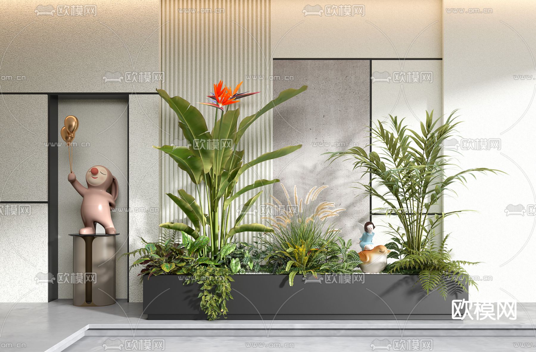 现代室内植物堆园艺小品3d模型下载_ID12085591_3dmax免费模型-欧模网