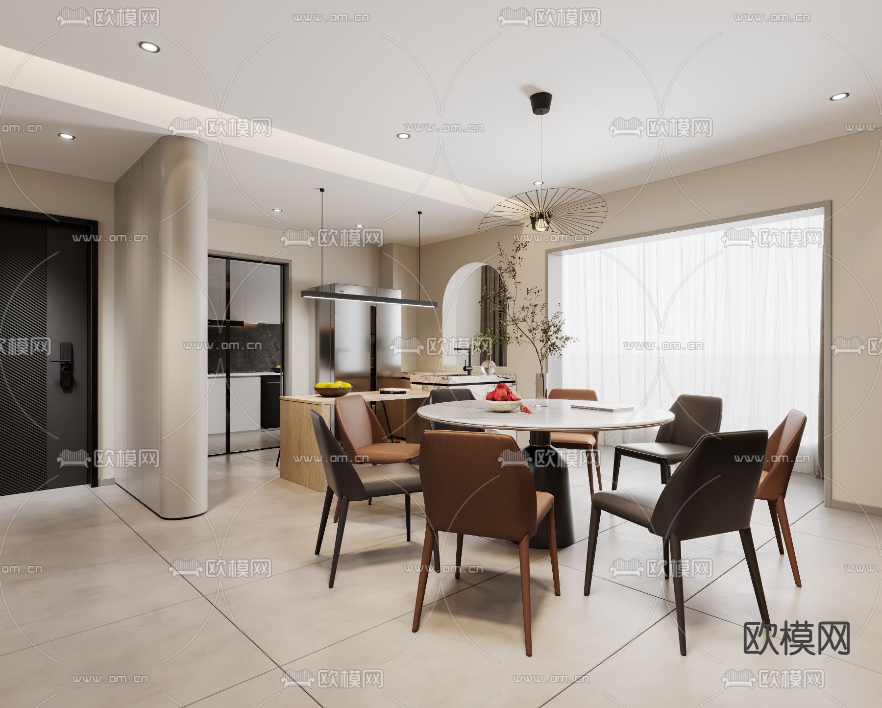 现代别墅客厅餐厅大堂3d模型下载（渲染图4）