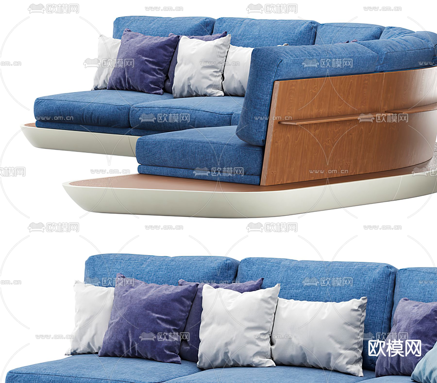 现代蓝色弧形沙发3d模型下载（渲染图2）