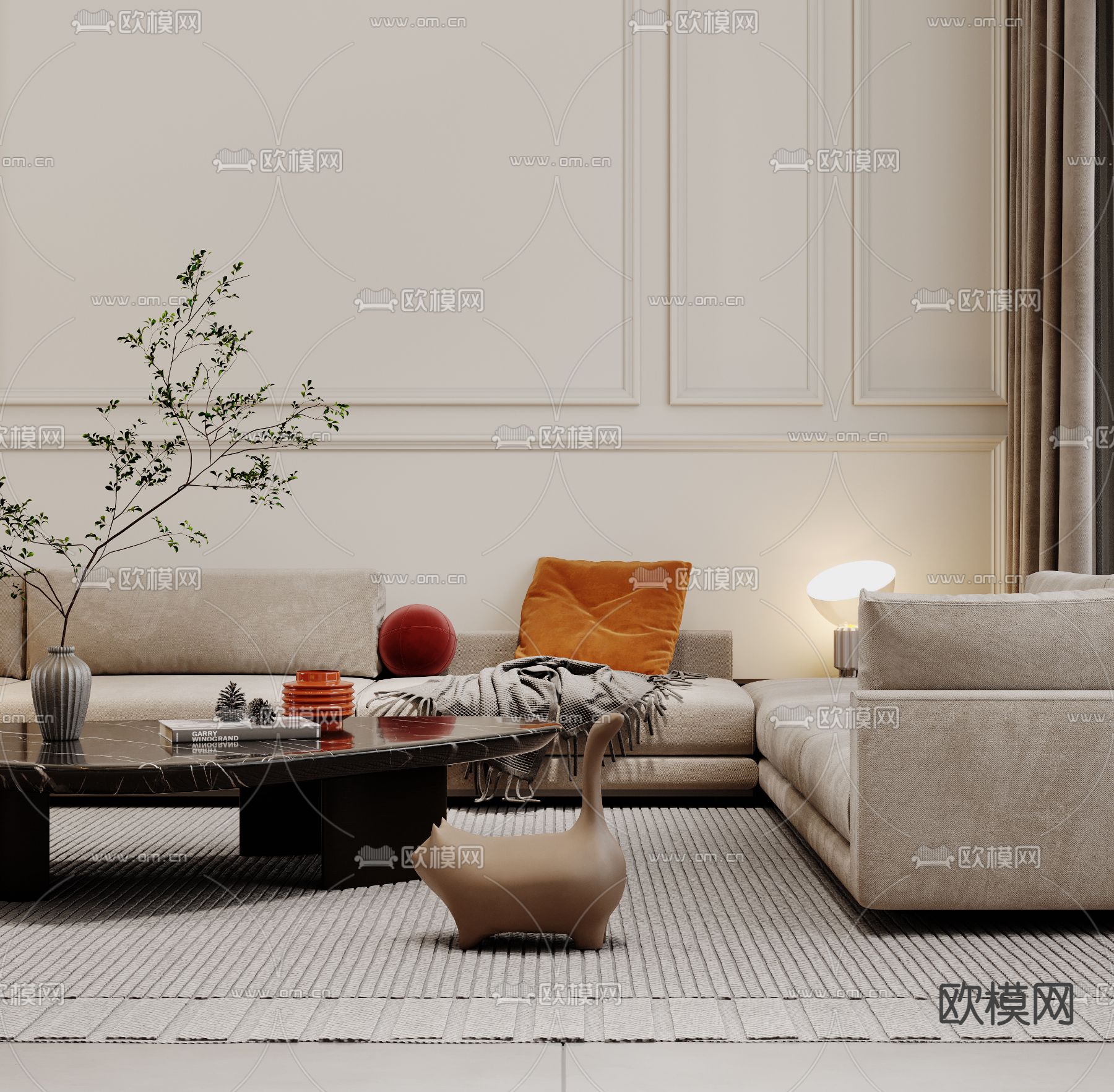 现代别墅客厅餐厅大堂3d模型下载（渲染图2）